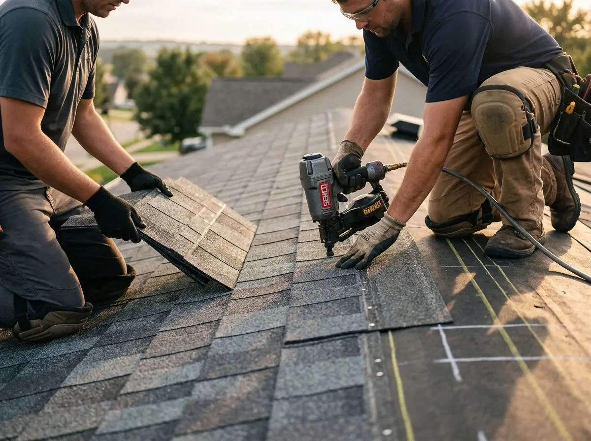 Professional roofer working on a residential roof in Spotswood